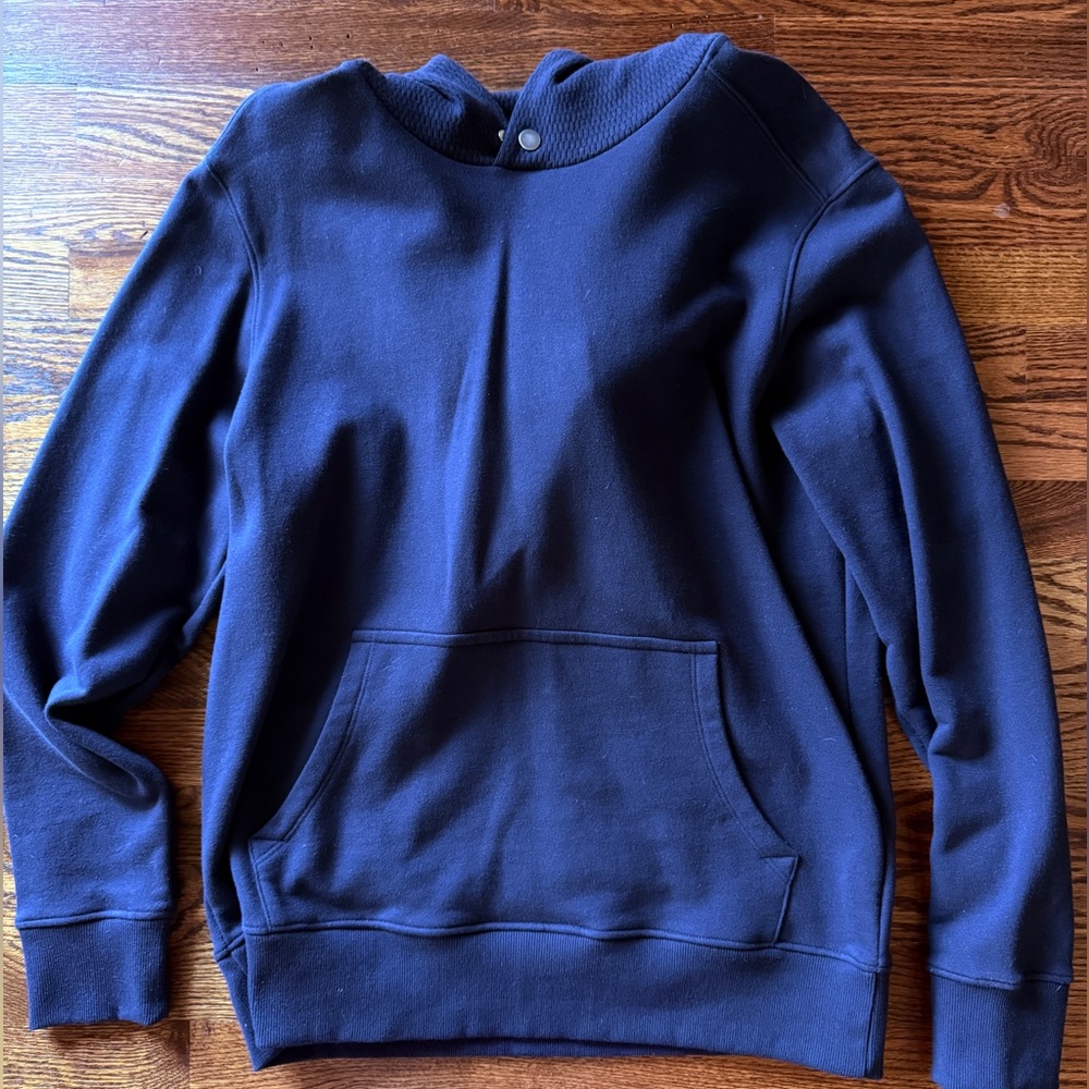 BLDWN Textured Knit Hooded Sweatshirt in Cale Navy Blue, Size Large (L)